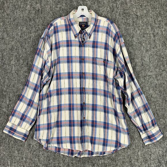 Chaps‎ Ralph Lauren Shirt Mens XL White Plaid Western Southwestern Aztec Tribal - Picture 1 of 7